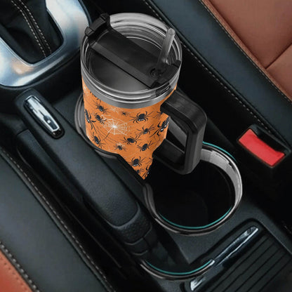 Cute Spiders Orange 40oz Stainless Steel Tumbler Gift With Black Handle and Straw - DeRose Seasonal