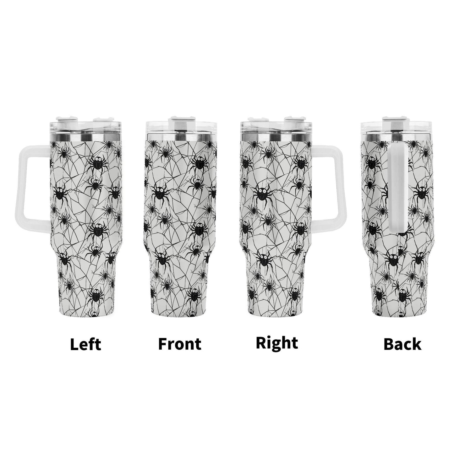 Cute Spider White and Black 40oz Stainless Steel Tumbler Gift With White Handle and Straw - DeRose Seasonal
