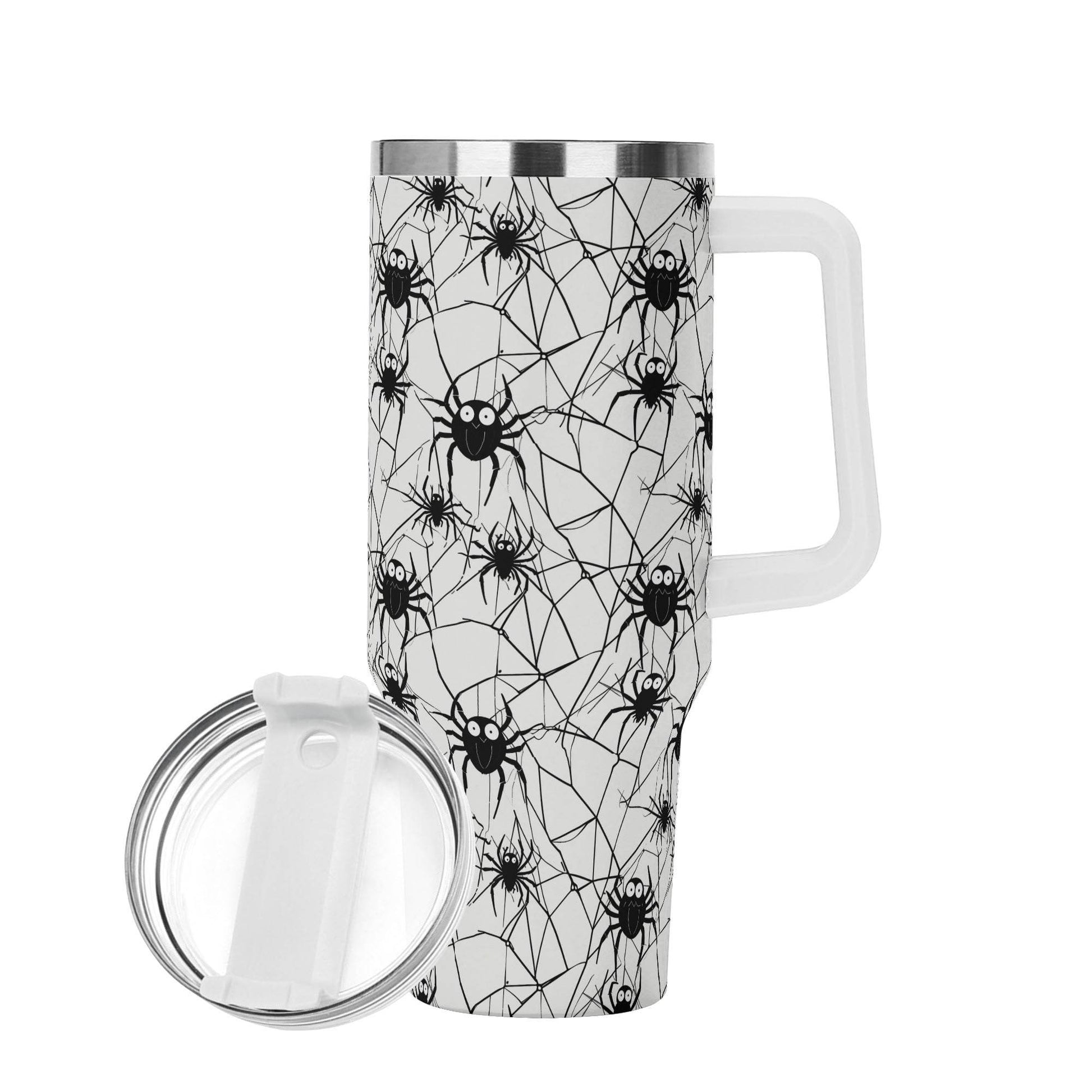 Cute Spider White and Black 40oz Stainless Steel Tumbler Gift With White Handle and Straw - DeRose Seasonal