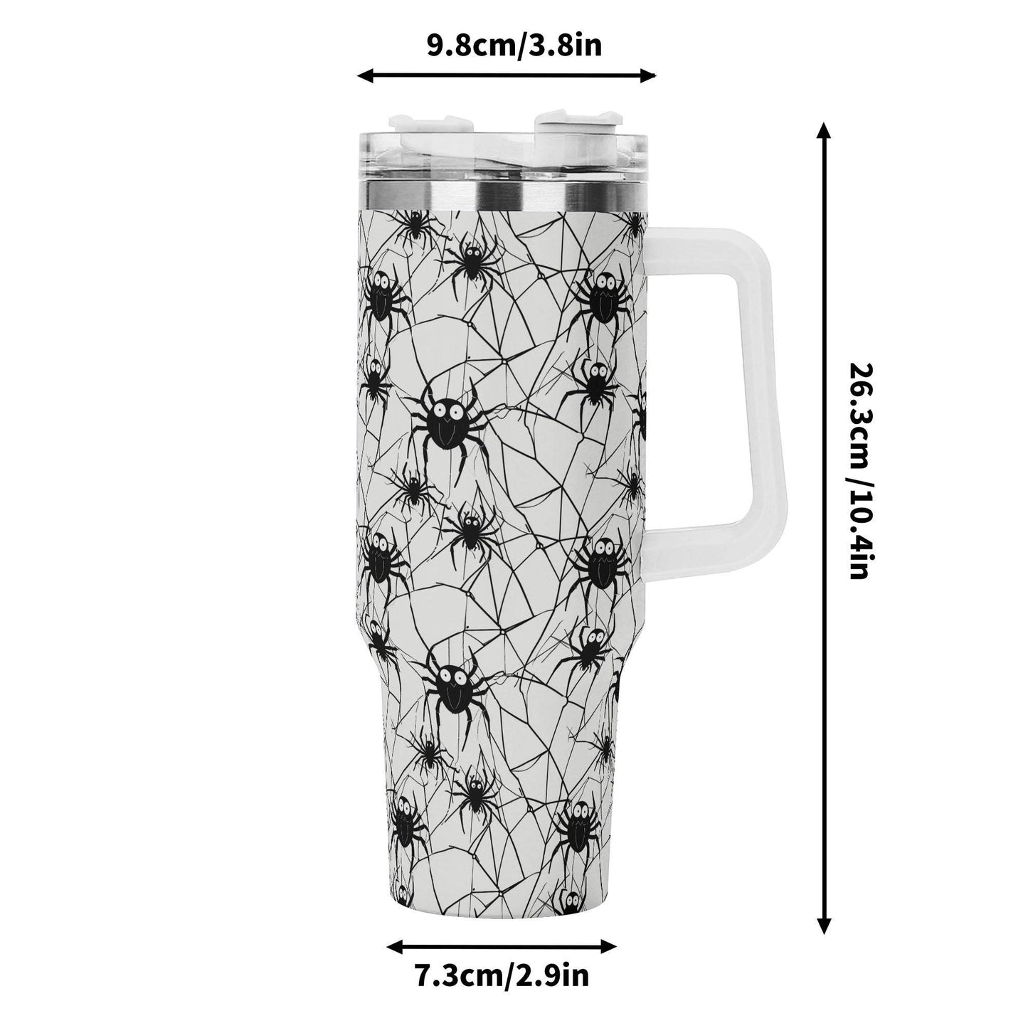 Cute Spider White and Black 40oz Stainless Steel Tumbler Gift With White Handle and Straw - DeRose Seasonal