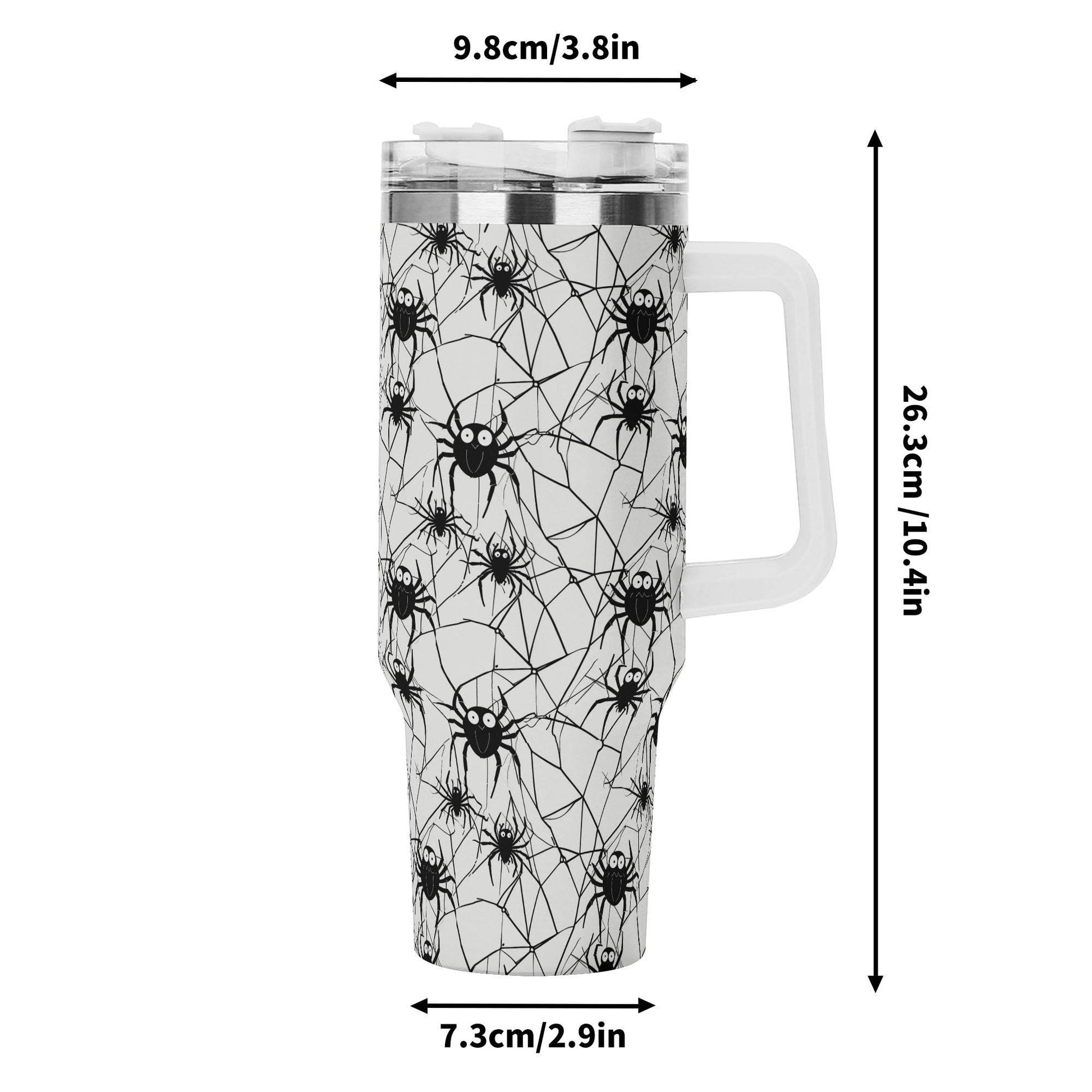 Cute Spider White and Black 40oz Stainless Steel Tumbler Gift With White Handle and Straw - DeRose Seasonal