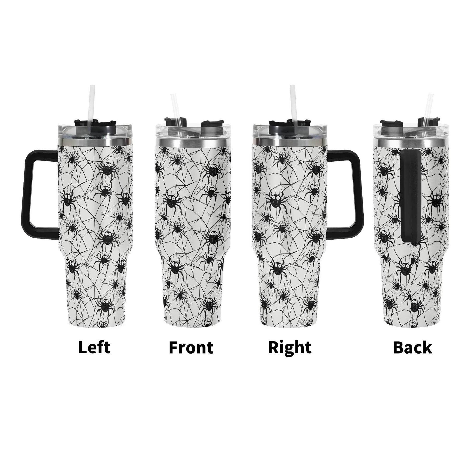 Cute Spiders White and Black 40oz Stainless Steel Tumbler Gift With Black Handle and Straw - DeRose Seasonal
