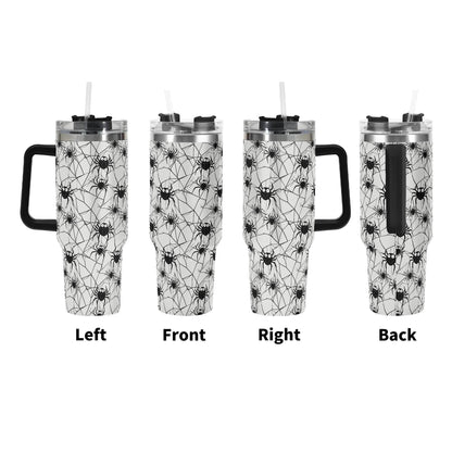 Cute Spiders White and Black 40oz Stainless Steel Tumbler Gift With Black Handle and Straw - DeRose Seasonal