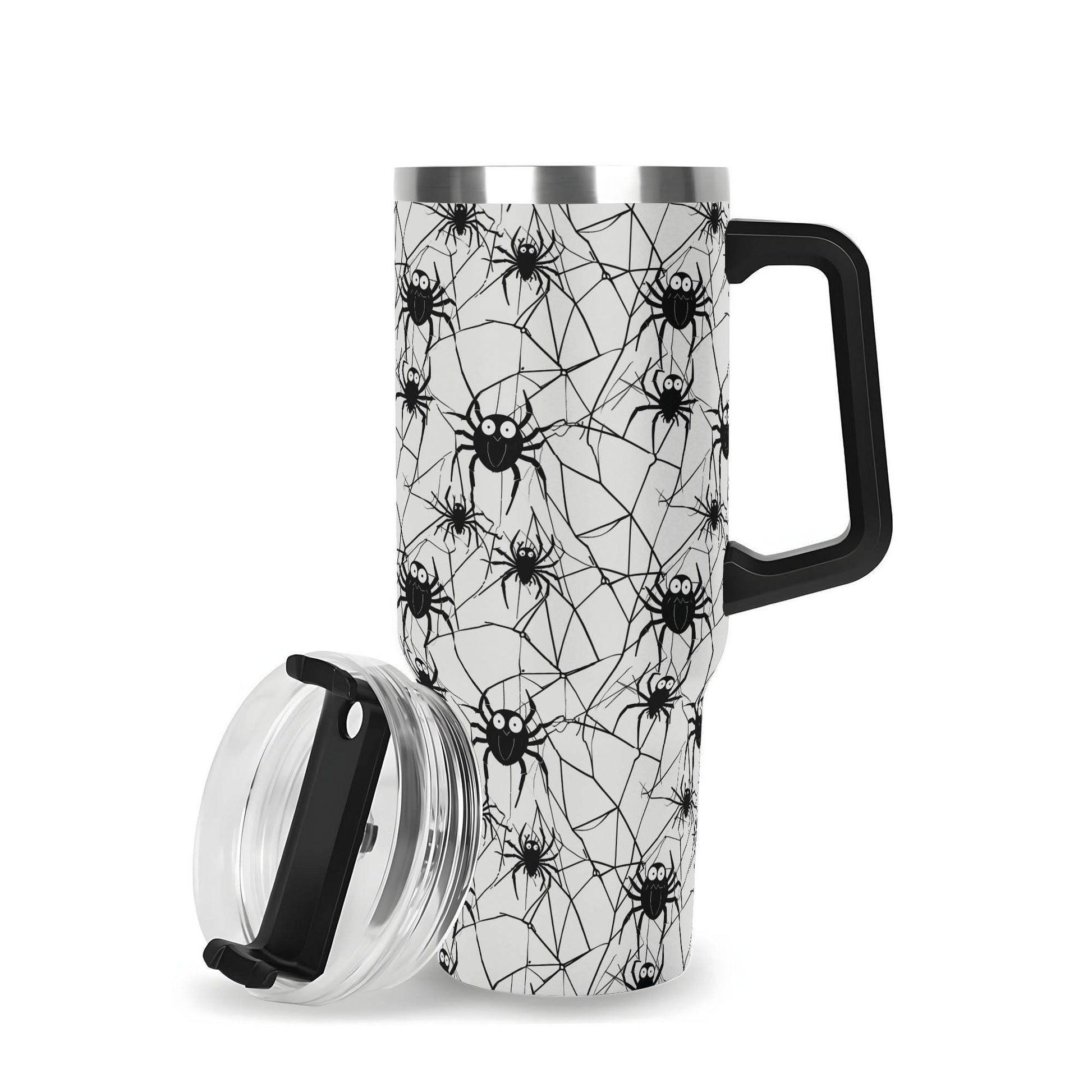Cute Spiders White and Black 40oz Stainless Steel Tumbler Gift With Black Handle and Straw - DeRose Seasonal