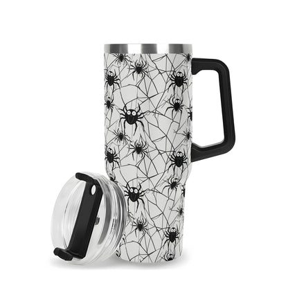 Cute Spiders White and Black 40oz Stainless Steel Tumbler Gift With Black Handle and Straw - DeRose Seasonal