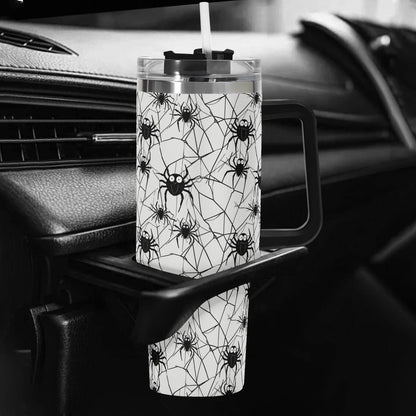 Cute Spiders White and Black 40oz Stainless Steel Tumbler Gift With Black Handle and Straw - DeRose Seasonal