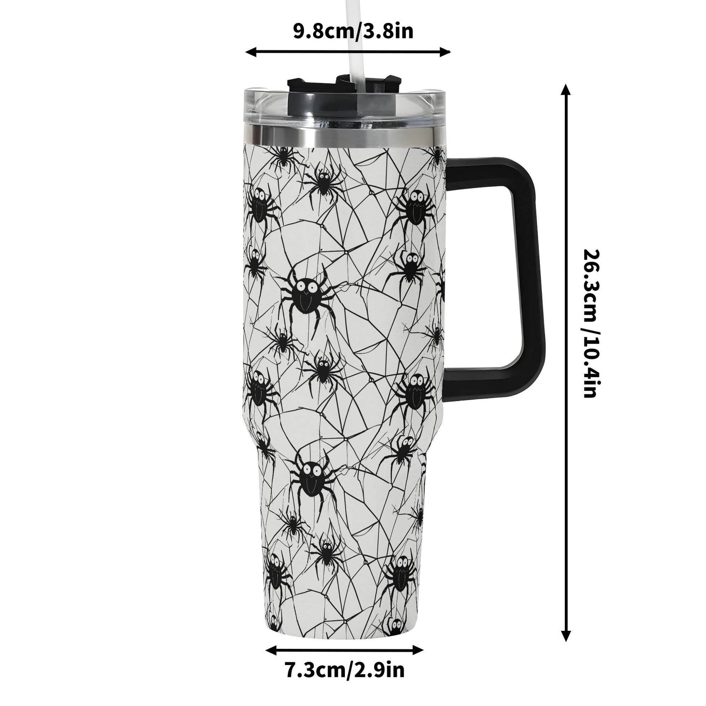 Cute Spiders White and Black 40oz Stainless Steel Tumbler Gift With Black Handle and Straw - DeRose Seasonal