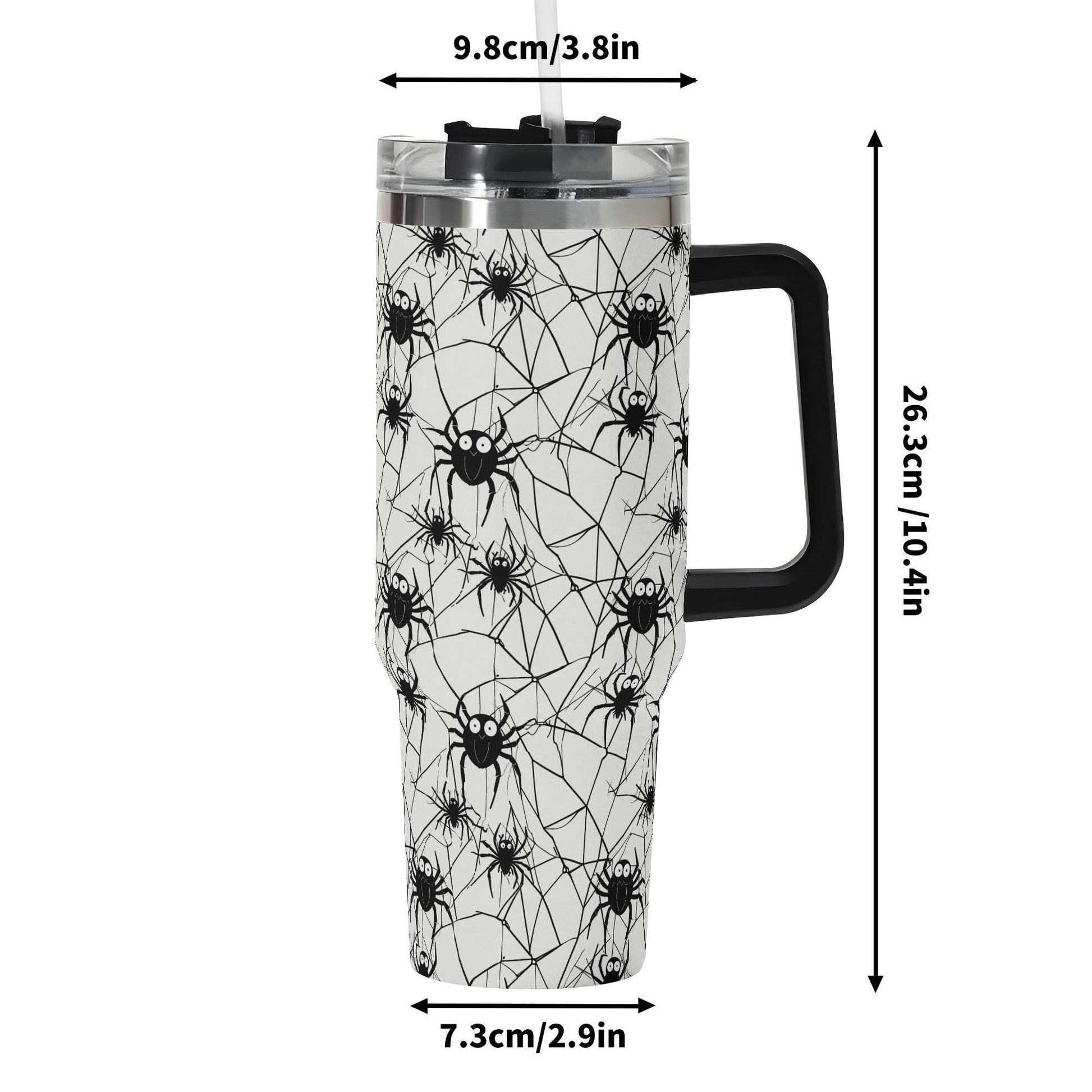 Cute Spiders White and Black 40oz Stainless Steel Tumbler Gift With Black Handle and Straw - DeRose Seasonal