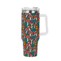 Colorful Mushrooms 40oz Stainless Steel Tumbler Gift With White Handle and Straw - DeRose Seasonal