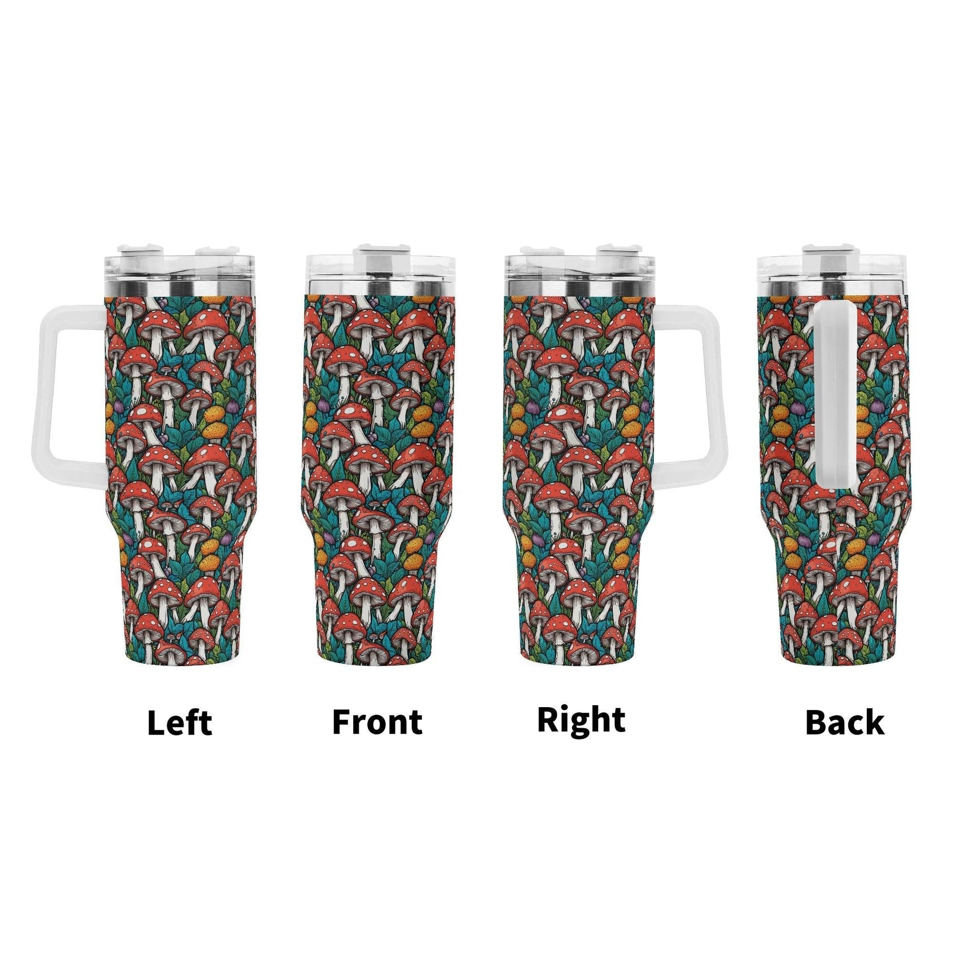 Colorful Mushrooms 40oz Stainless Steel Tumbler Gift With White Handle and Straw - DeRose Seasonal