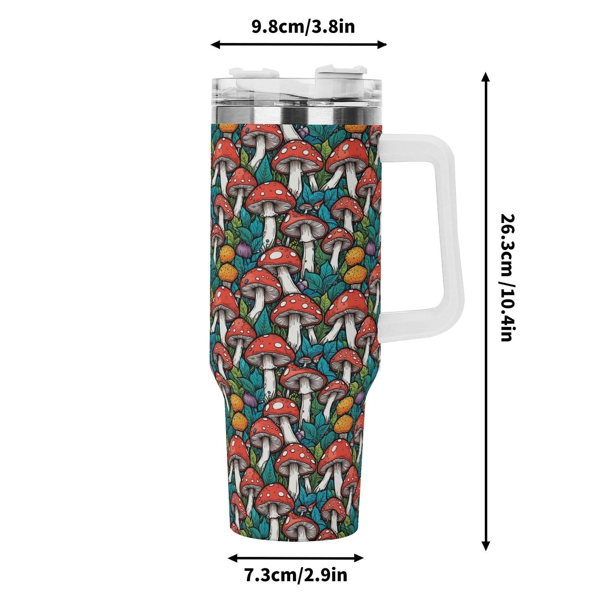 Colorful Mushrooms 40oz Stainless Steel Tumbler Gift With White Handle and Straw - DeRose Seasonal