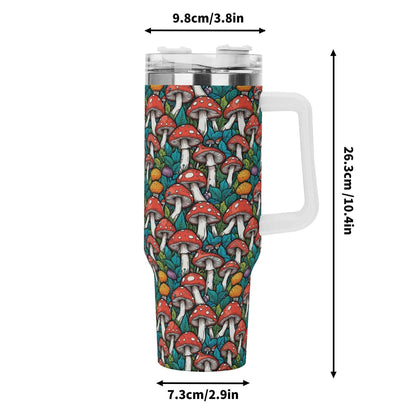 Colorful Mushrooms 40oz Stainless Steel Tumbler Gift With White Handle and Straw - DeRose Seasonal