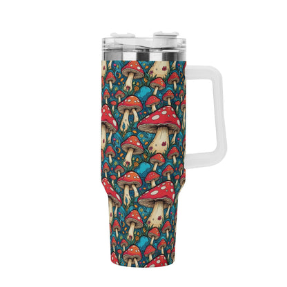 Deathcap Mushrooms 40oz Stainless Steel Tumbler Gift With White Handle and Straw - DeRose Seasonal