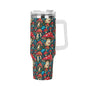 Deathcap Mushrooms 40oz Stainless Steel Tumbler Gift With White Handle and Straw - DeRose Seasonal