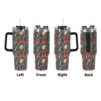Deathcap Mushrooms 40oz Stainless Steel Tumbler Gift With Black Handle and Straw - DeRose Seasonal