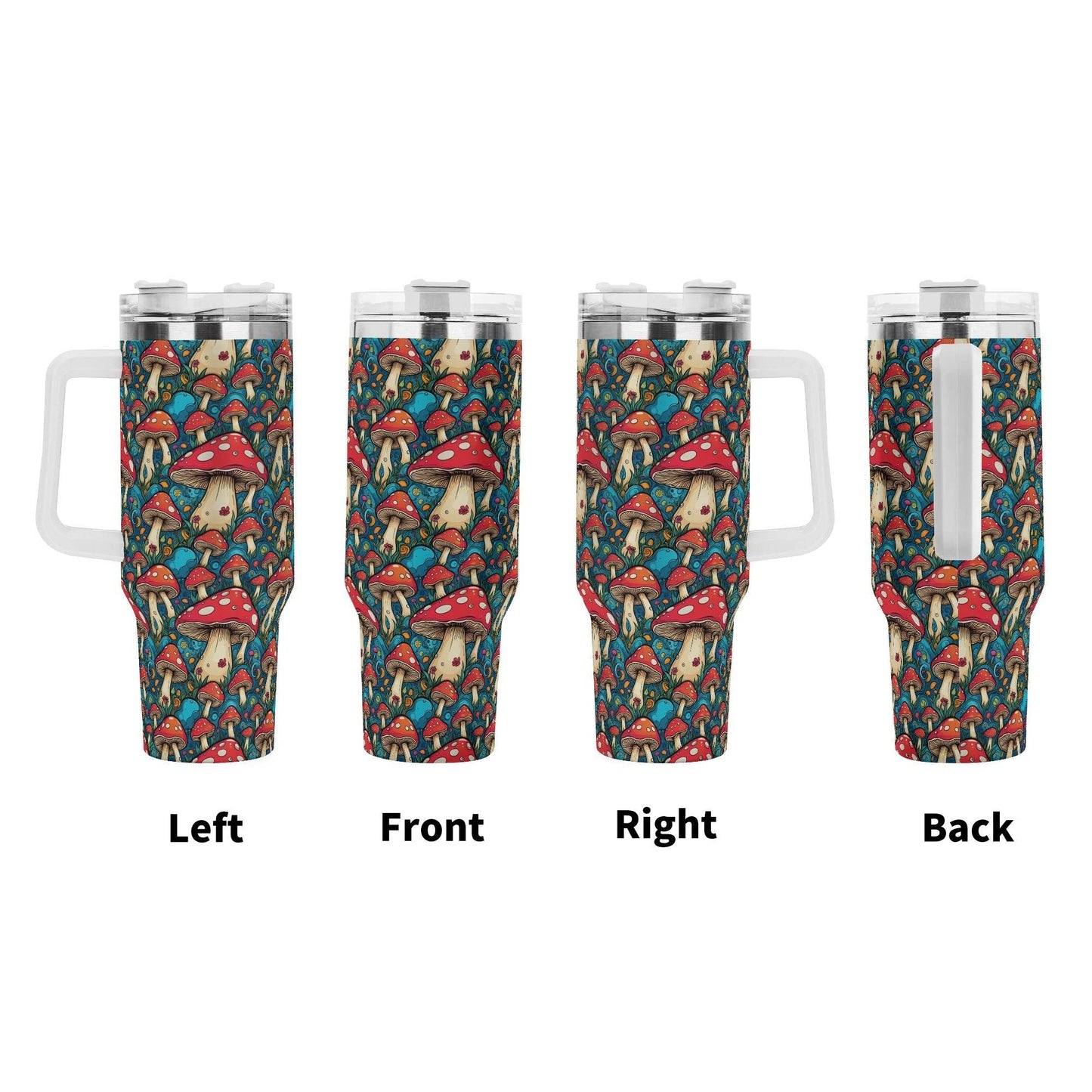Deathcap Mushrooms 40oz Stainless Steel Tumbler Gift With White Handle and Straw - DeRose Seasonal