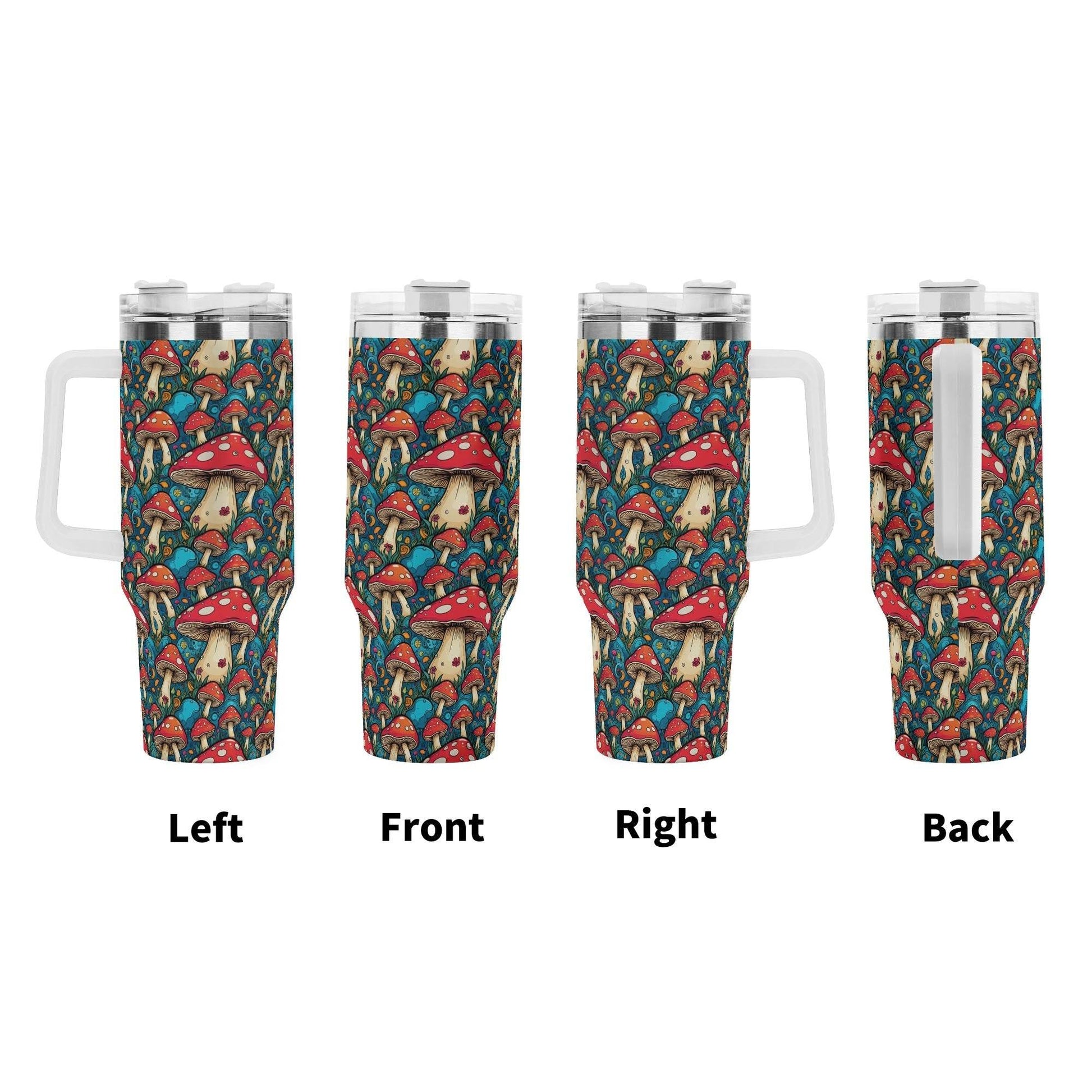 Deathcap Mushrooms 40oz Stainless Steel Tumbler Gift With White Handle and Straw - DeRose Seasonal