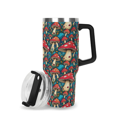 Deathcap Mushrooms 40oz Stainless Steel Tumbler Gift With Black Handle and Straw - DeRose Seasonal