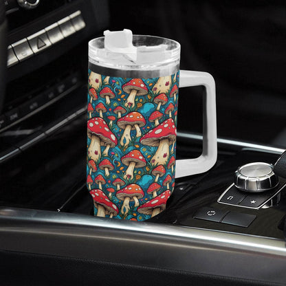 Deathcap Mushrooms 40oz Stainless Steel Tumbler Gift With White Handle and Straw - DeRose Seasonal