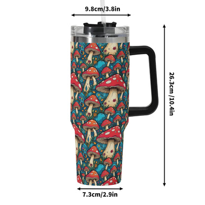 Deathcap Mushrooms 40oz Stainless Steel Tumbler Gift With Black Handle and Straw - DeRose Seasonal