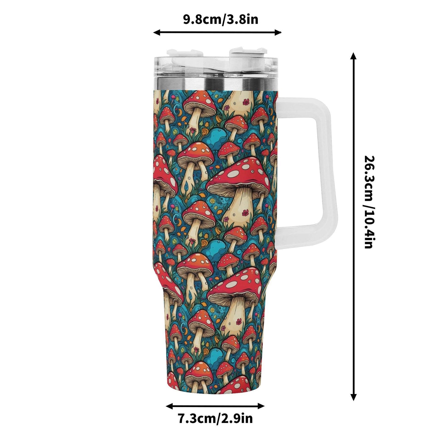 Deathcap Mushrooms 40oz Stainless Steel Tumbler Gift With White Handle and Straw - DeRose Seasonal