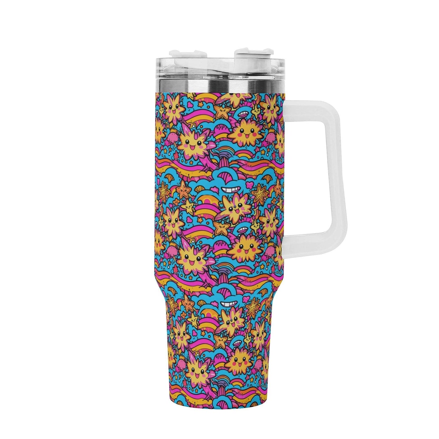 Squish Stars 40oz Stainless Steel Tumbler Gift With White Handle and Straw - DeRose Seasonal
