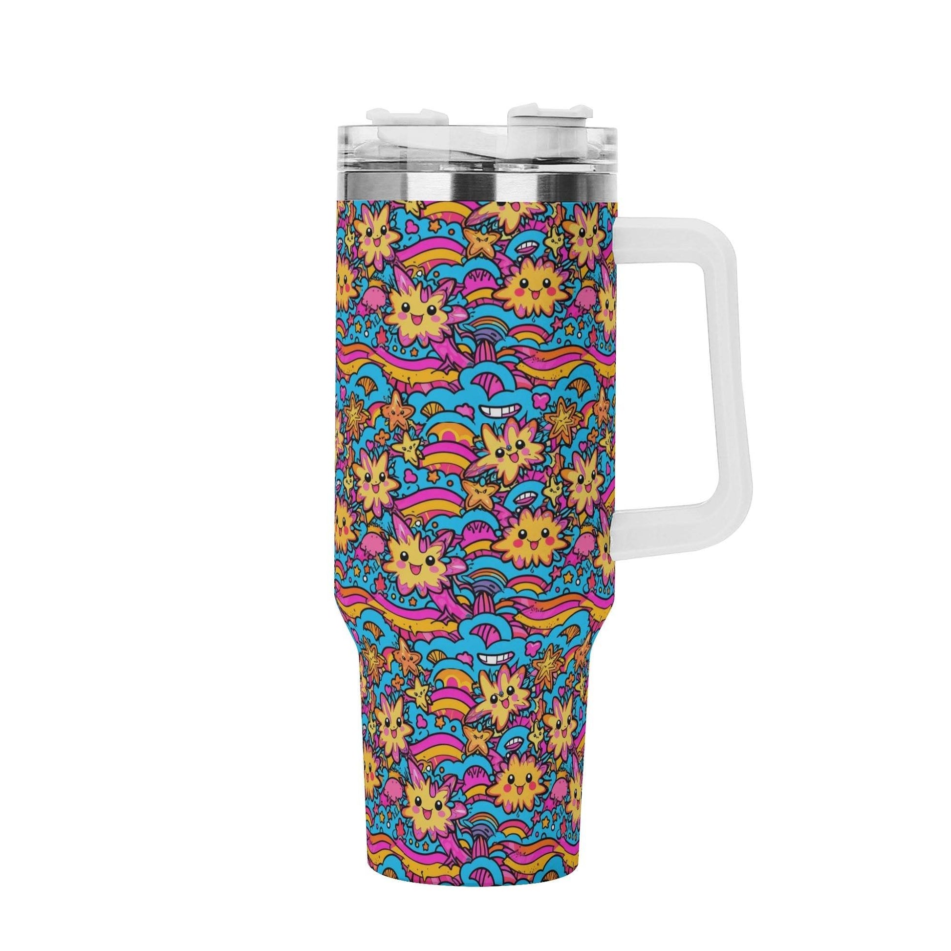 Squish Stars 40oz Stainless Steel Tumbler Gift With White Handle and Straw - DeRose Seasonal
