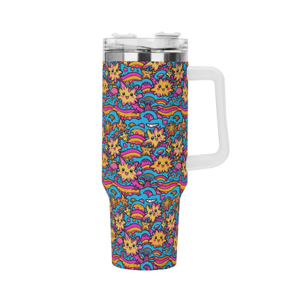 Squish Stars 40oz Stainless Steel Tumbler Gift With White Handle and Straw - DeRose Seasonal