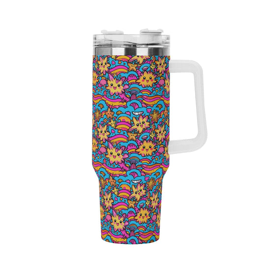 Squish Stars 40oz Stainless Steel Tumbler Gift With White Handle and Straw - DeRose Seasonal