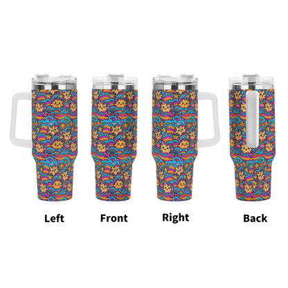 Squish Stars 40oz Stainless Steel Tumbler Gift With White Handle and Straw - DeRose Seasonal