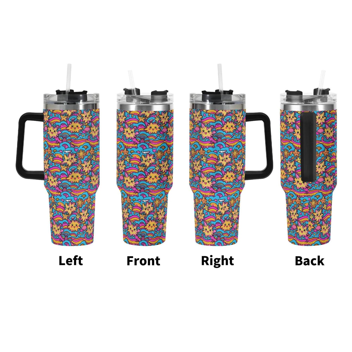 Squishy Stars 40oz Stainless Steel Tumbler Gift With Black Handle and Straw - DeRose Seasonal