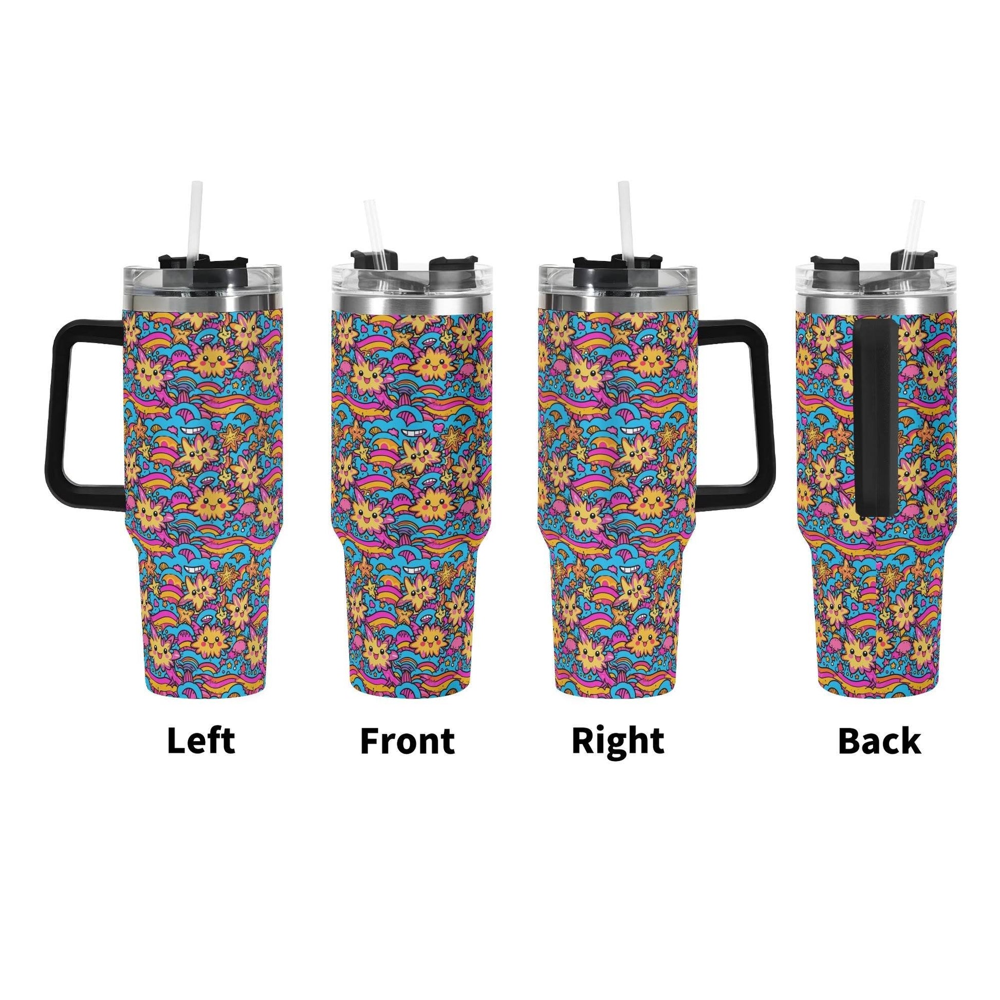 Squishy Stars 40oz Stainless Steel Tumbler Gift With Black Handle and Straw - DeRose Seasonal
