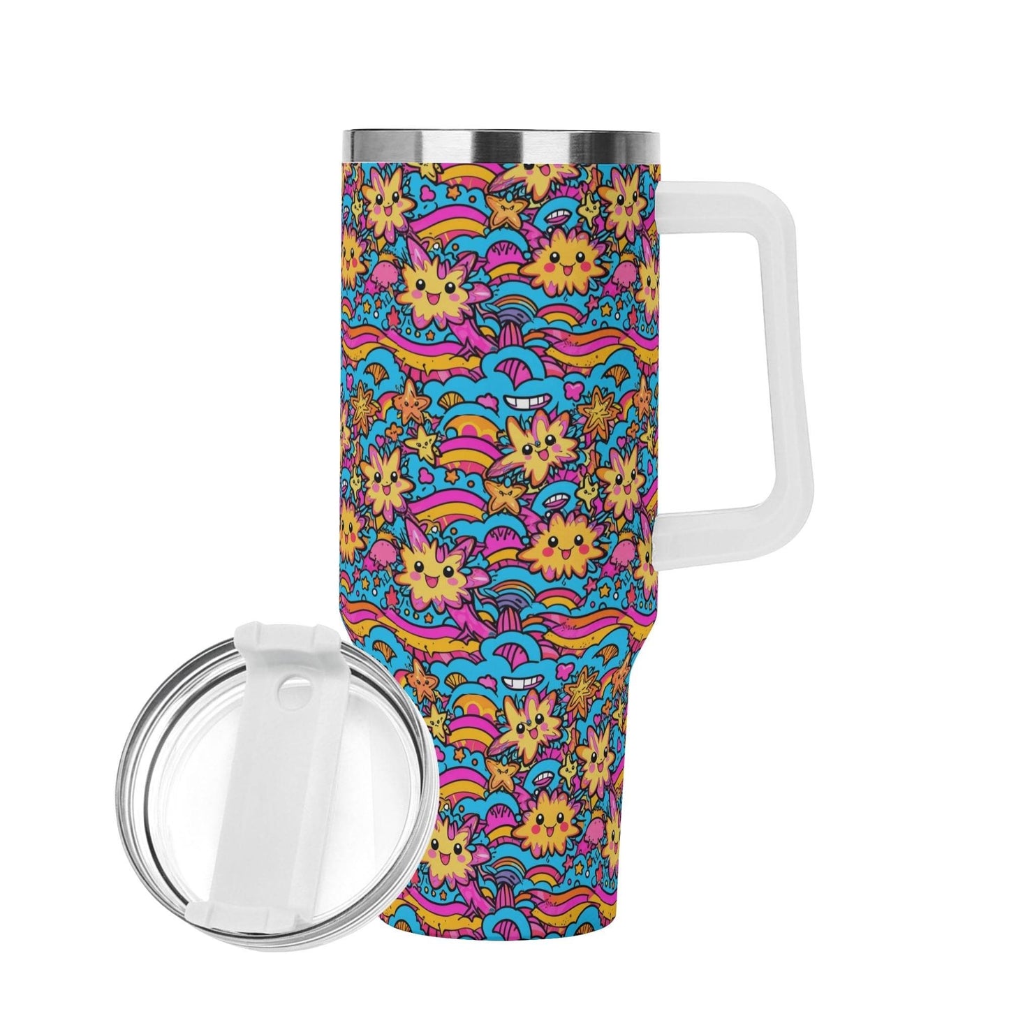 Squish Stars 40oz Stainless Steel Tumbler Gift With White Handle and Straw - DeRose Seasonal