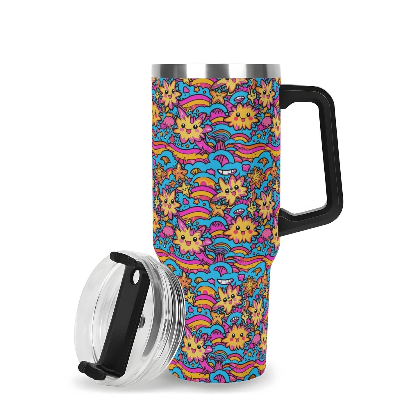 Squishy Stars 40oz Stainless Steel Tumbler Gift With Black Handle and Straw - DeRose Seasonal