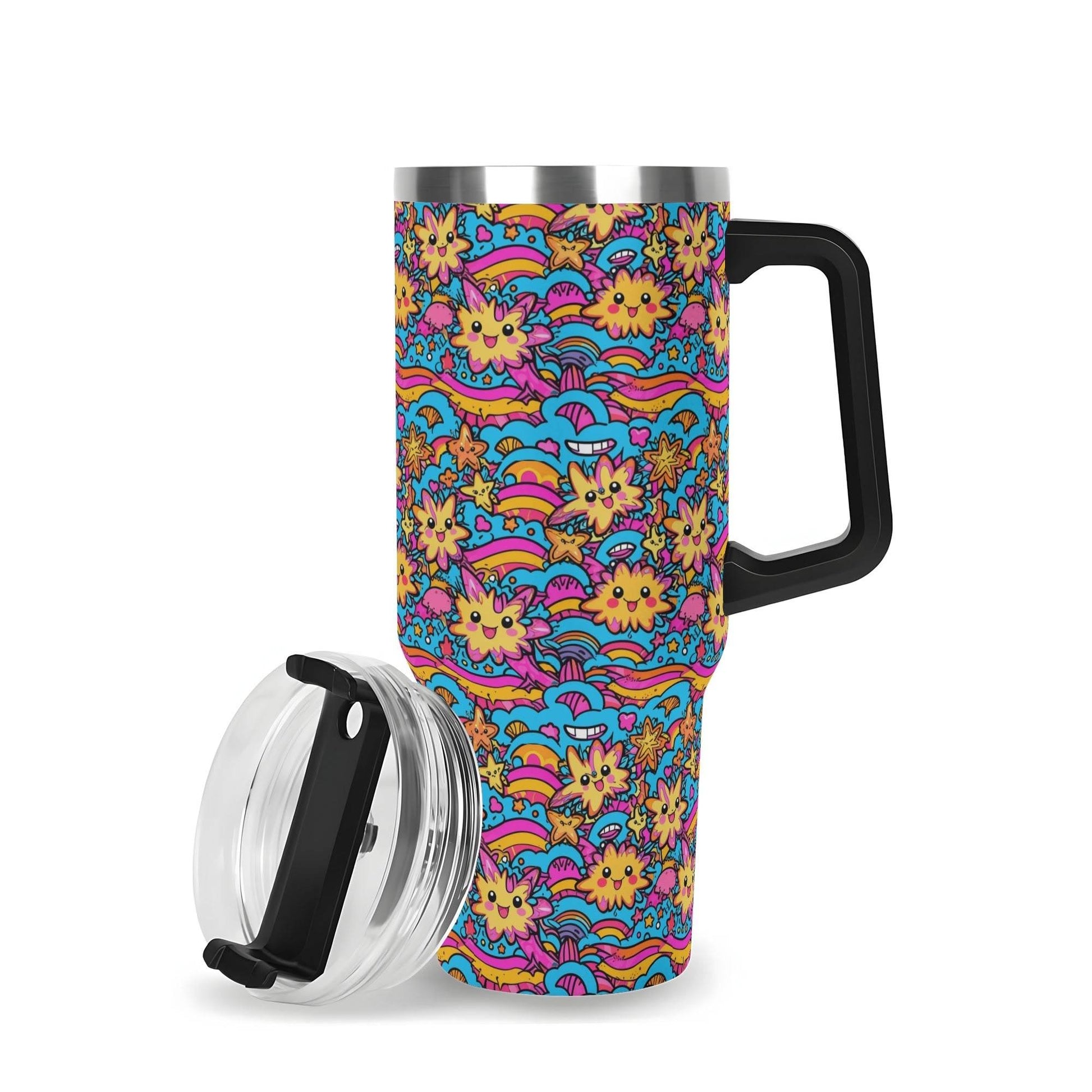 Squishy Stars 40oz Stainless Steel Tumbler Gift With Black Handle and Straw - DeRose Seasonal