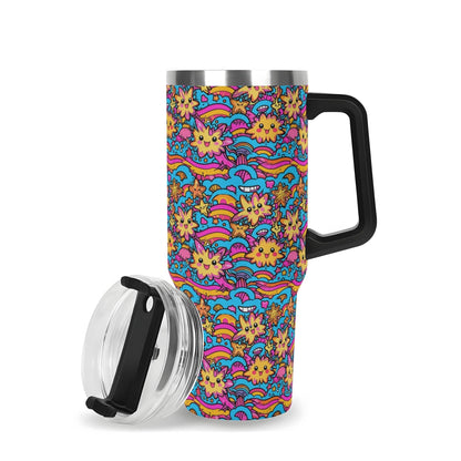 Squishy Stars 40oz Stainless Steel Tumbler Gift With Black Handle and Straw - DeRose Seasonal