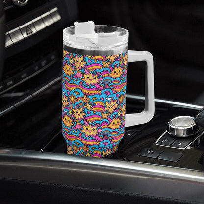Squish Stars 40oz Stainless Steel Tumbler Gift With White Handle and Straw - DeRose Seasonal