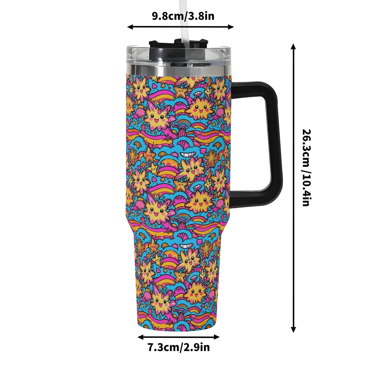 Squishy Stars 40oz Stainless Steel Tumbler Gift With Black Handle and Straw - DeRose Seasonal