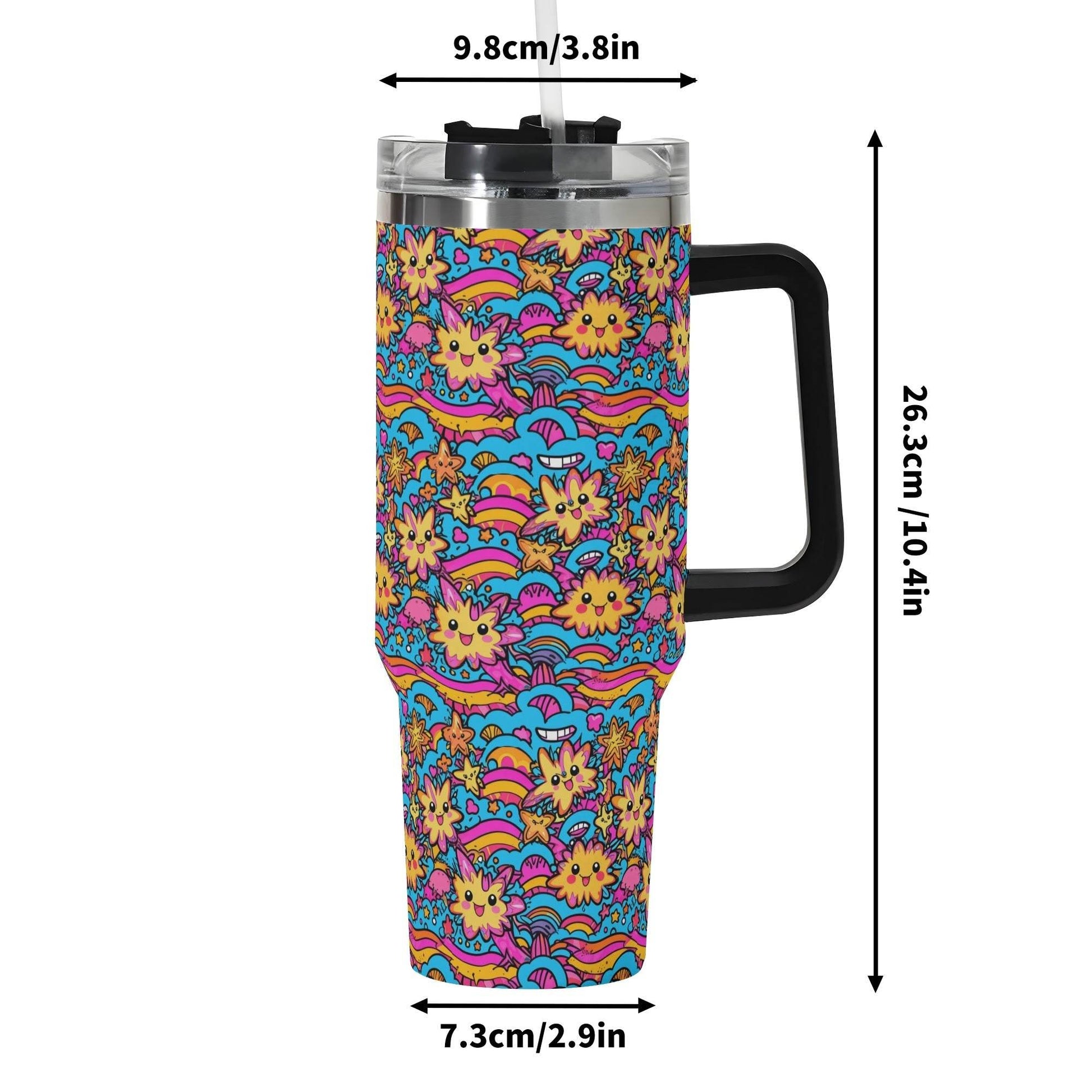 Squishy Stars 40oz Stainless Steel Tumbler Gift With Black Handle and Straw - DeRose Seasonal