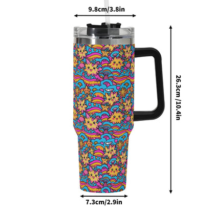 Squishy Stars 40oz Stainless Steel Tumbler Gift With Black Handle and Straw - DeRose Seasonal
