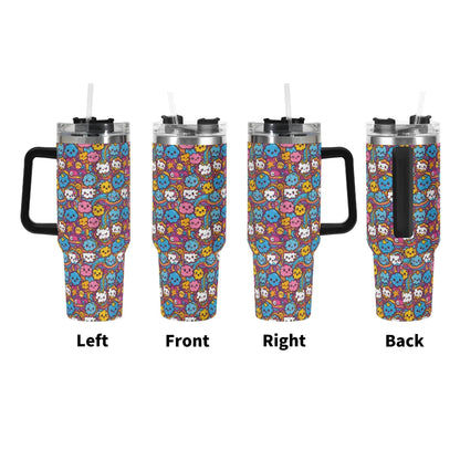Cute Clouds 40oz Stainless Steel Tumbler Gift With Black Handle and Straw - DeRose Seasonal
