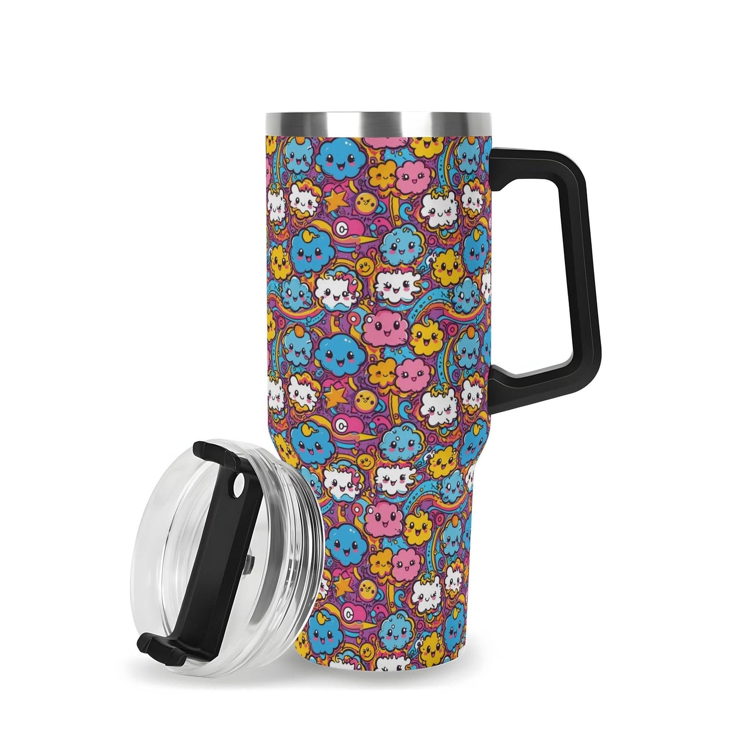 Cute Clouds 40oz Stainless Steel Tumbler Gift With Black Handle and Straw - DeRose Seasonal