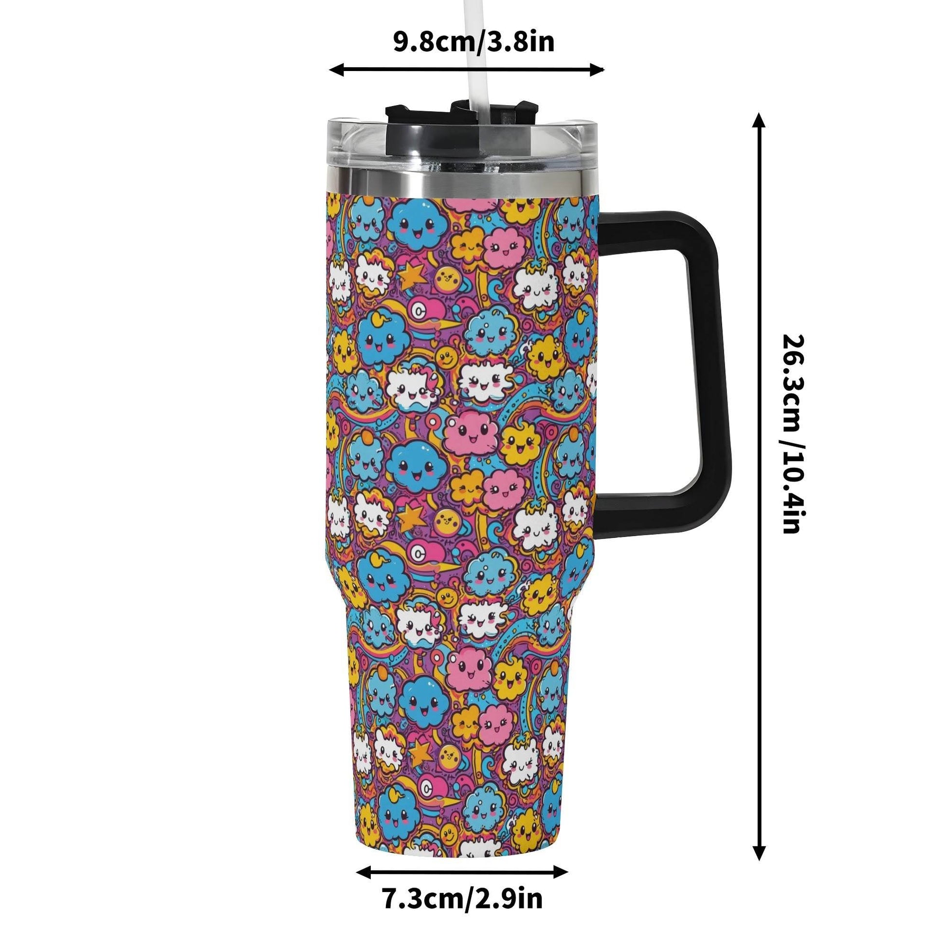 Cute Clouds 40oz Stainless Steel Tumbler Gift With Black Handle and Straw - DeRose Seasonal