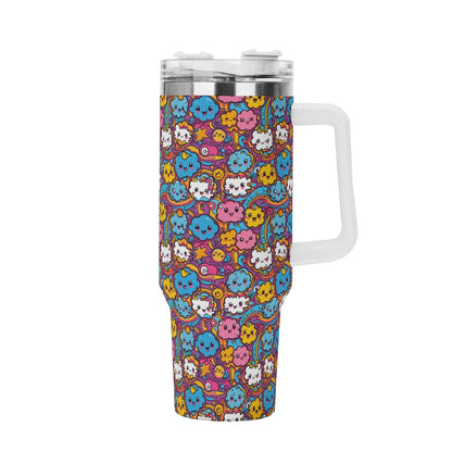 Cute Clouds 40oz Stainless Steel Tumbler Gift With White Handle and Straw - DeRose Seasonal