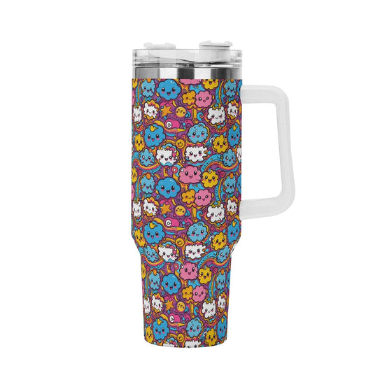 Cute Clouds 40oz Stainless Steel Tumbler Gift With White Handle and Straw - DeRose Seasonal