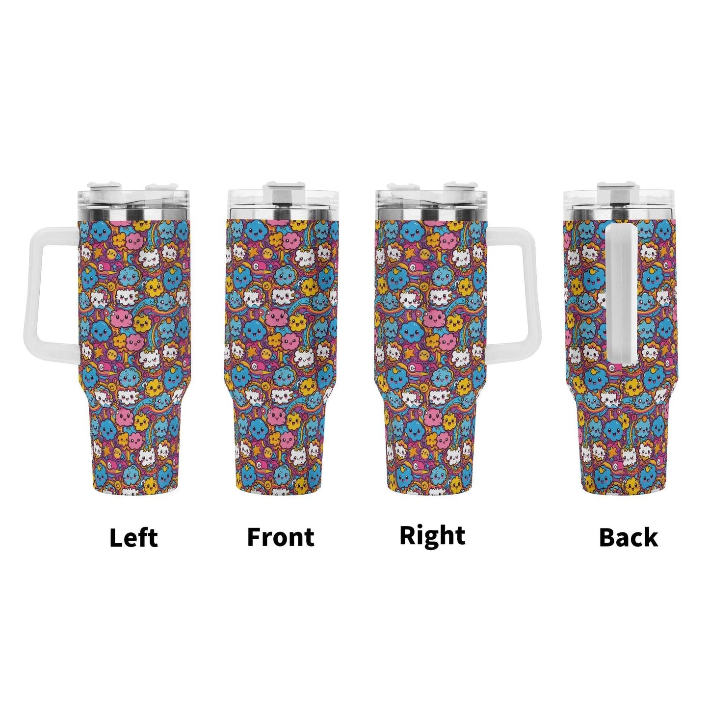 Cute Clouds 40oz Stainless Steel Tumbler Gift With White Handle and Straw - DeRose Seasonal