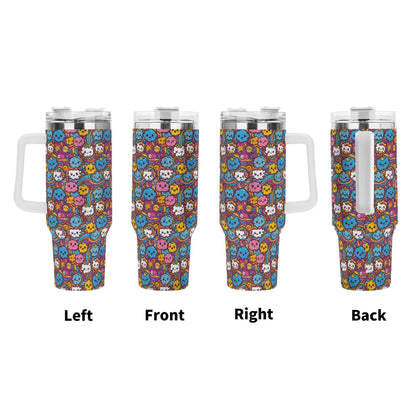 Cute Clouds 40oz Stainless Steel Tumbler Gift With White Handle and Straw - DeRose Seasonal
