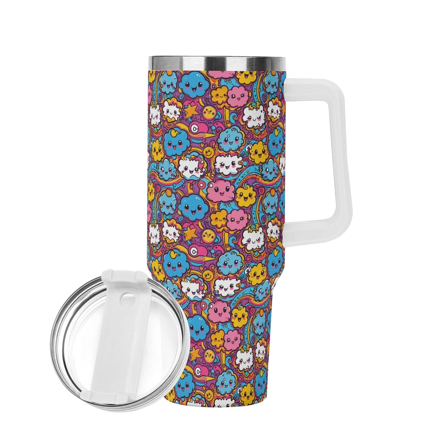 Cute Clouds 40oz Stainless Steel Tumbler Gift With White Handle and Straw - DeRose Seasonal