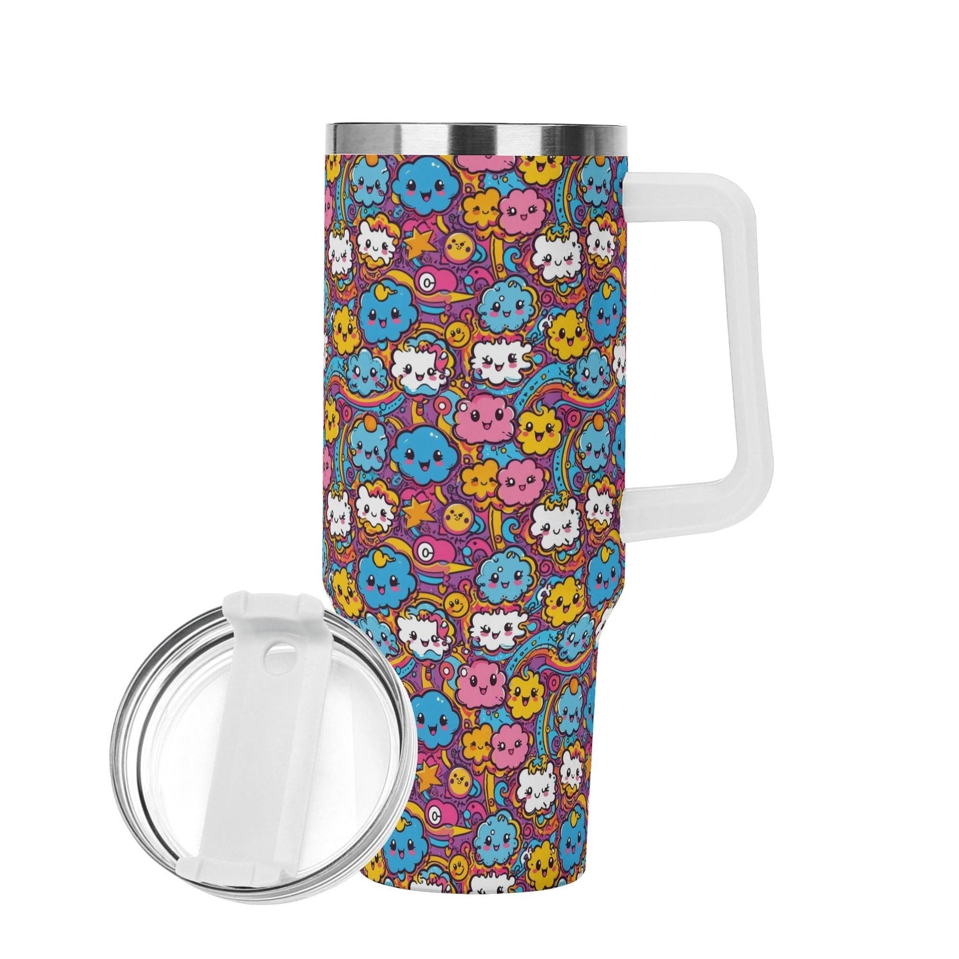Cute Clouds 40oz Stainless Steel Tumbler Gift With White Handle and Straw - DeRose Seasonal