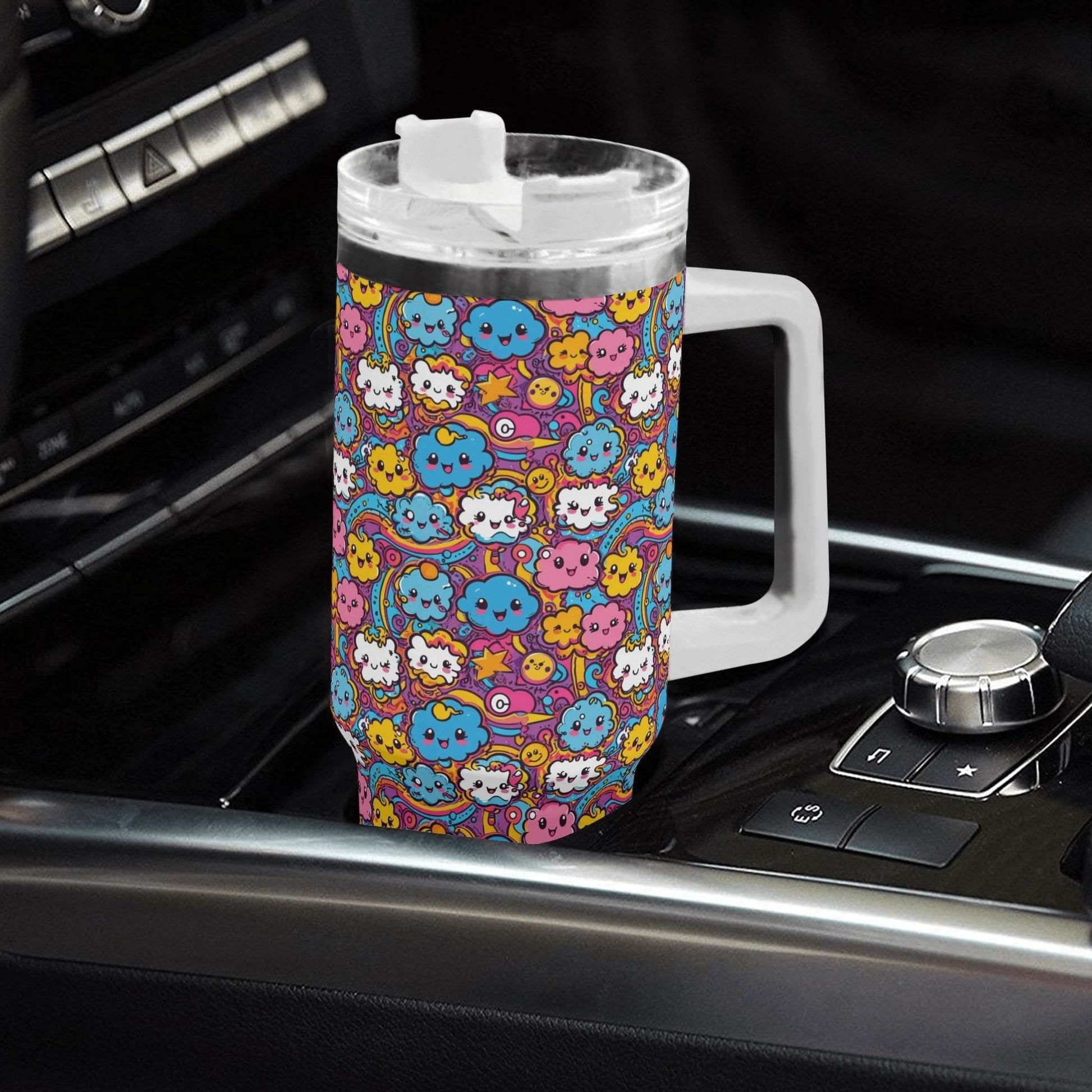 Cute Clouds 40oz Stainless Steel Tumbler Gift With White Handle and Straw - DeRose Seasonal